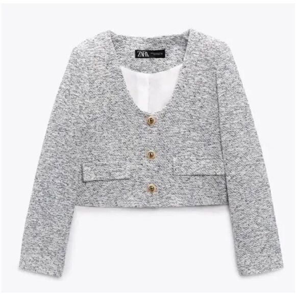NWT Zara GOLD BUTTON TEXTURED BLAZER Size S - Picture 1 of 7